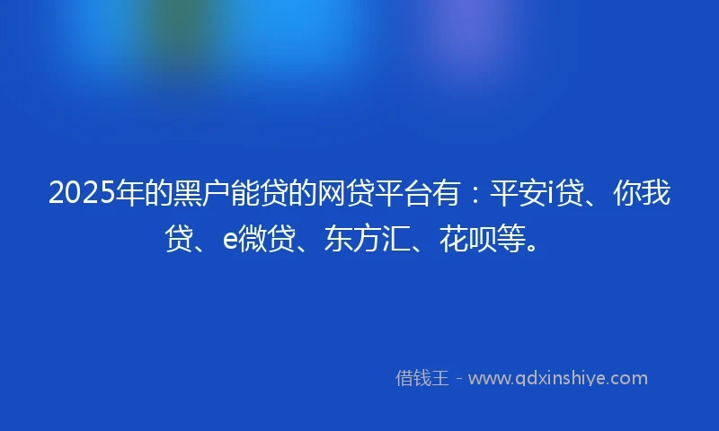 2025年的黑户能贷的网贷平台有：平安i贷、你我贷、e微贷、东方汇、花呗等。