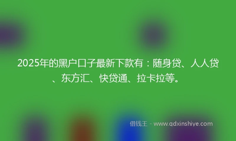 2025年的黑户口子最新下款有：随身贷、人人贷、东方汇、快贷通、拉卡拉等。