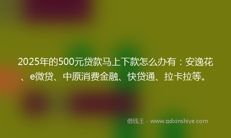 2025年的500元贷款马上下款怎么办有：安逸花、e微贷、中原消费金融、快贷通、拉卡拉等。