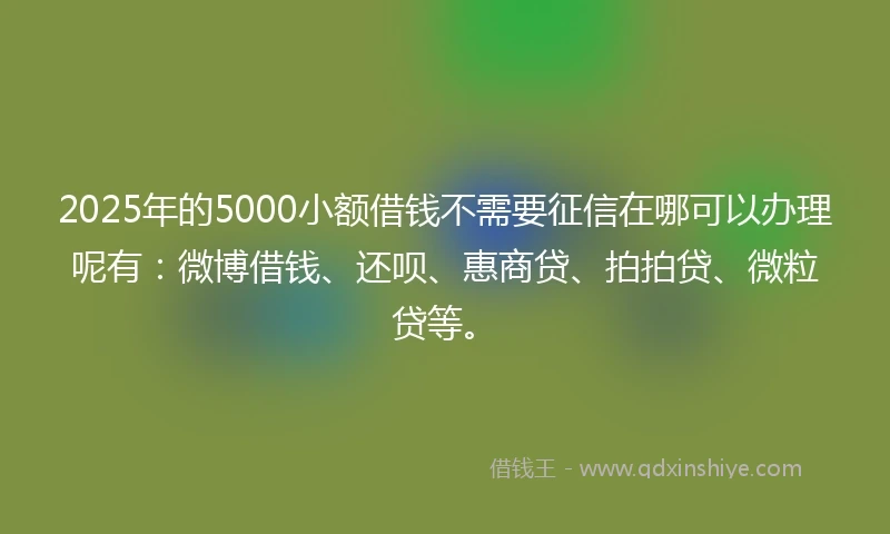 2025年的5000小额借钱不需要征信在哪可以办理呢有：微博借钱、还呗、惠商贷、拍拍贷、微粒贷等。