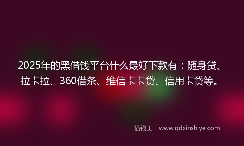 2025年的黑借钱平台什么最好下款有：随身贷、拉卡拉、360借条、维信卡卡贷、信用卡贷等。