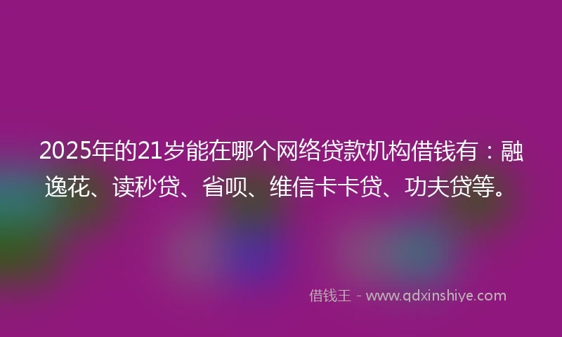 2025年的21岁能在哪个网络贷款机构借钱有：融逸花、读秒贷、省呗、维信卡卡贷、功夫贷等。