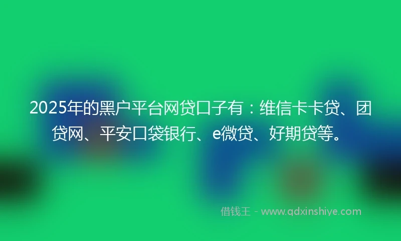 2025年的黑户平台网贷口子有：维信卡卡贷、团贷网、平安口袋银行、e微贷、好期贷等。