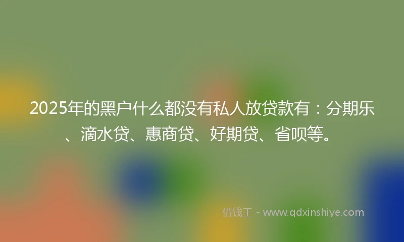 2025年的黑户什么都没有私人放贷款有：分期乐、滴水贷、惠商贷、好期贷、省呗等。