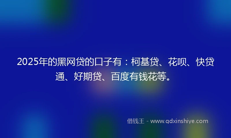 2025年的黑网贷的口子有：柯基贷、花呗、快贷通、好期贷、百度有钱花等。