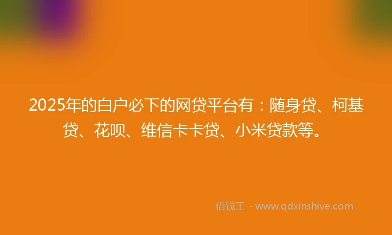 2025年的白户必下的网贷平台有：随身贷、柯基贷、花呗、维信卡卡贷、小米贷款等。