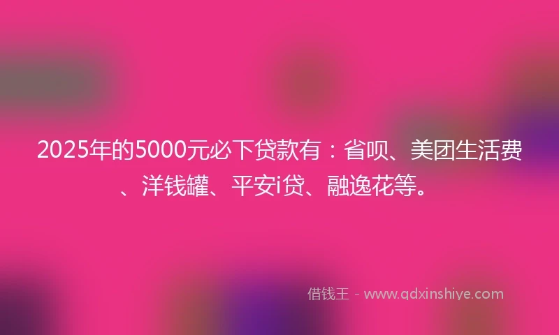 2025年的5000元必下贷款有：省呗、美团生活费、洋钱罐、平安i贷、融逸花等。