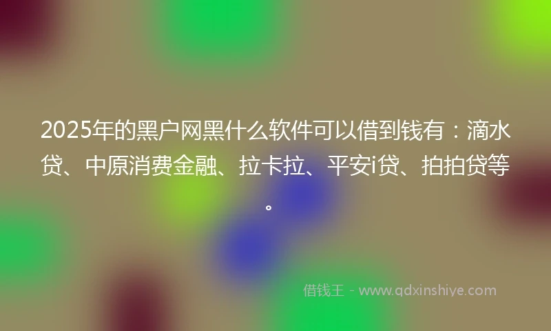2025年的黑户网黑什么软件可以借到钱有：滴水贷、中原消费金融、拉卡拉、平安i贷、拍拍贷等。