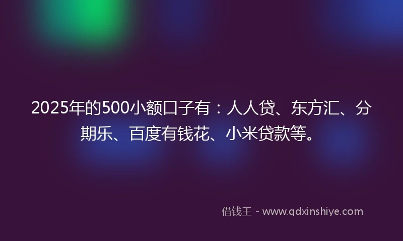 2025年的500小额口子有：人人贷、东方汇、分期乐、百度有钱花、小米贷款等。