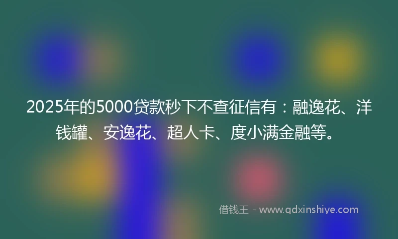 2025年的5000贷款秒下不查征信有：融逸花、洋钱罐、安逸花、超人卡、度小满金融等。