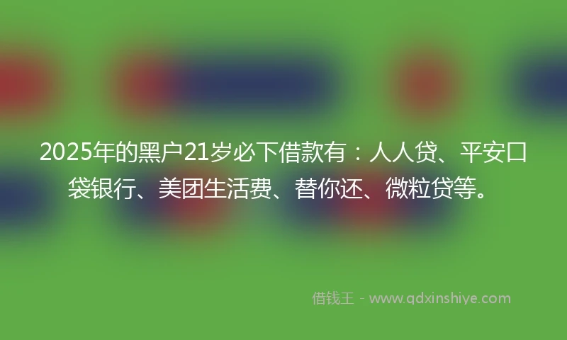 2025年的黑户21岁必下借款有：人人贷、平安口袋银行、美团生活费、替你还、微粒贷等。