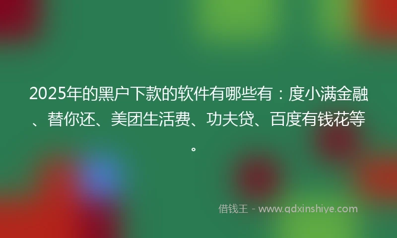 2025年的黑户下款的软件有哪些有：度小满金融、替你还、美团生活费、功夫贷、百度有钱花等。