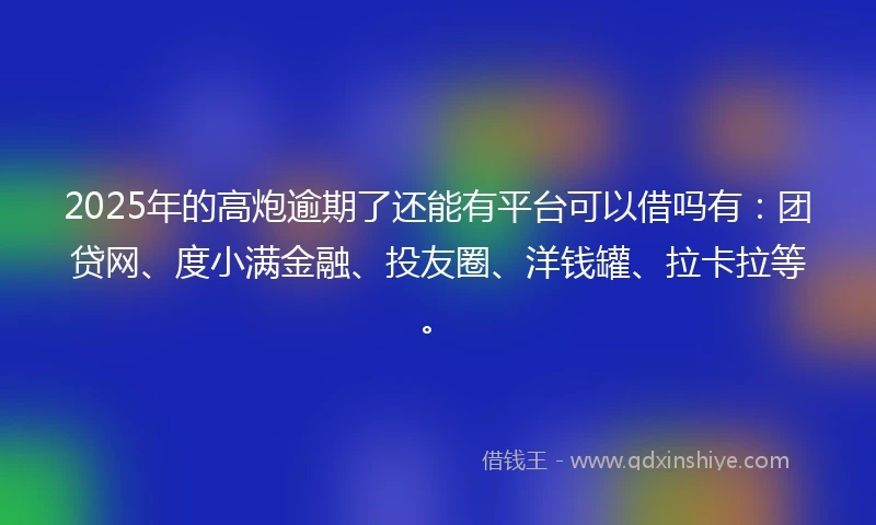 2025年的高炮逾期了还能有平台可以借吗有：团贷网、度小满金融、投友圈、洋钱罐、拉卡拉等。