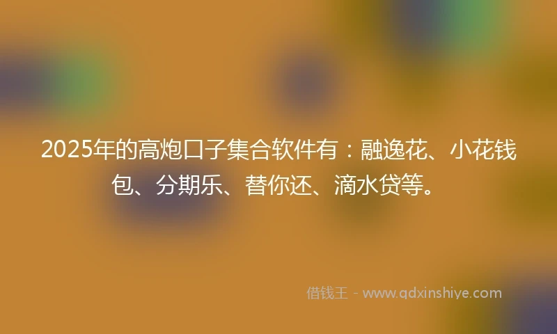 2025年的高炮口子集合软件有：融逸花、小花钱包、分期乐、替你还、滴水贷等。