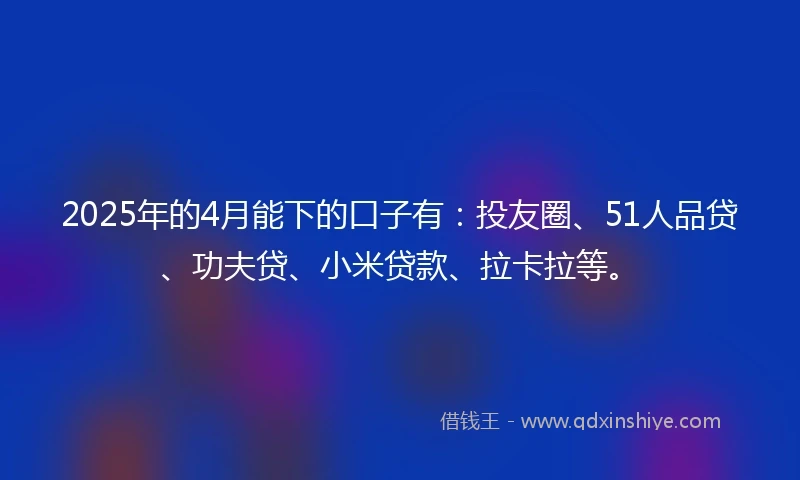 2025年的4月能下的口子有：投友圈、51人品贷、功夫贷、小米贷款、拉卡拉等。