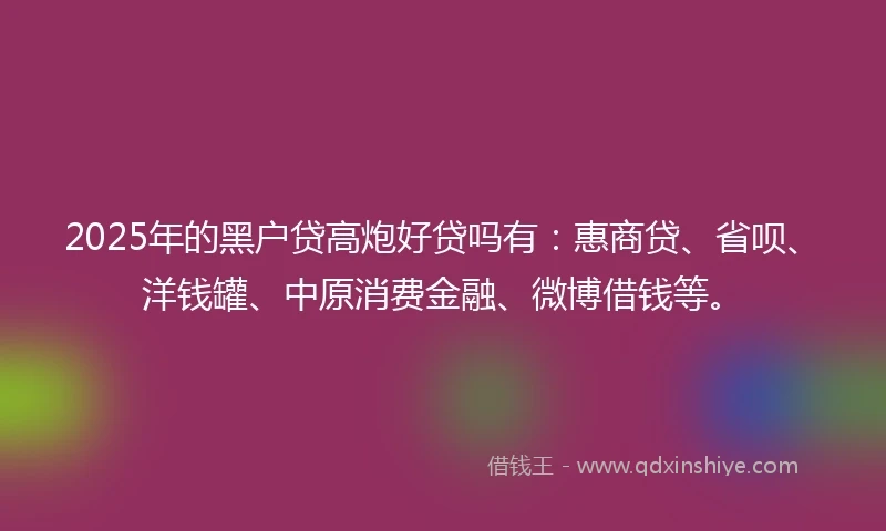 2025年的黑户贷高炮好贷吗有：惠商贷、省呗、洋钱罐、中原消费金融、微博借钱等。