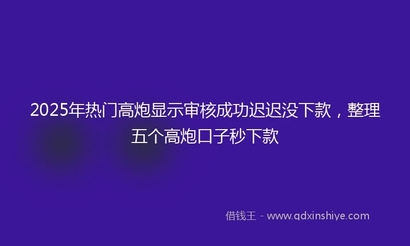 2025年热门高炮显示审核成功迟迟没下款，整理五个高炮口子秒下款
