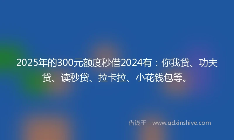 2025年的300元额度秒借2024有：你我贷、功夫贷、读秒贷、拉卡拉、小花钱包等。