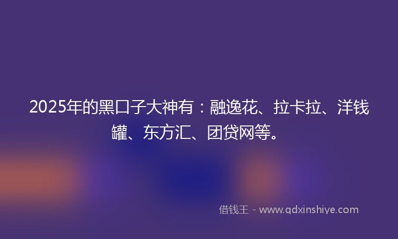 2025年的黑口子大神有：融逸花、拉卡拉、洋钱罐、东方汇、团贷网等。