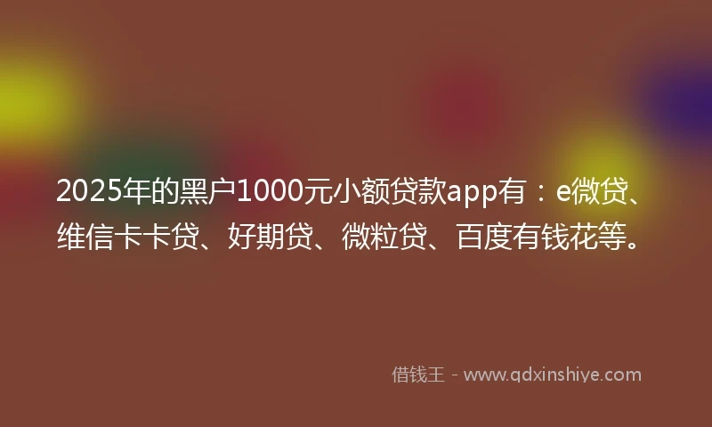 2025年的黑户1000元小额贷款app有：e微贷、维信卡卡贷、好期贷、微粒贷、百度有钱花等。