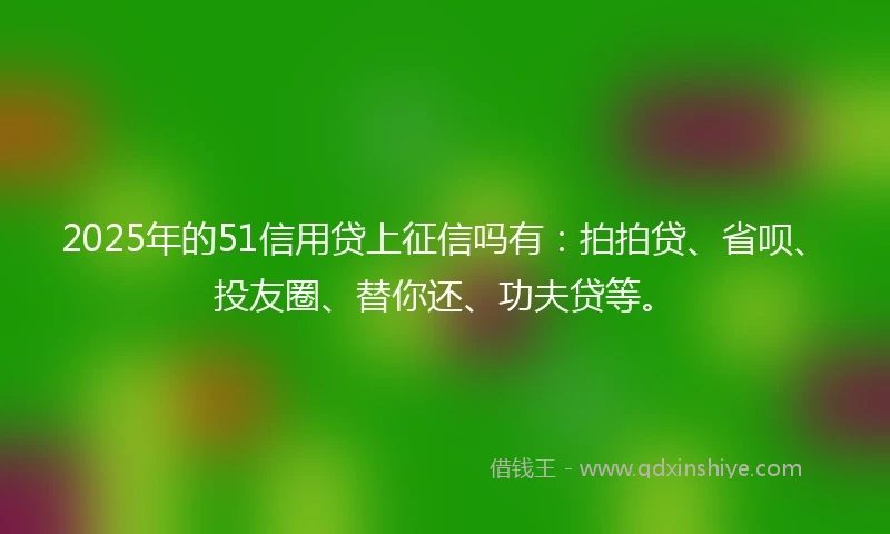 2025年的51信用贷上征信吗有:拍拍贷、省呗、投友圈、替你还、功夫贷等。