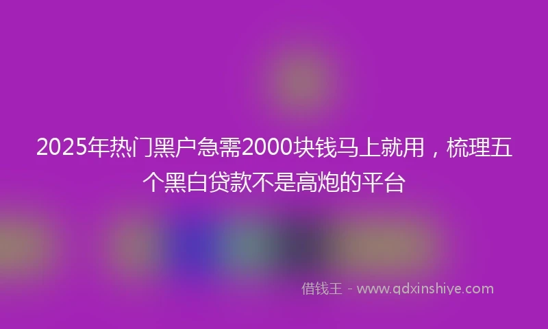 2025年热门黑户急需2000块钱马上就用，梳理五个黑白贷款不是高炮的平台