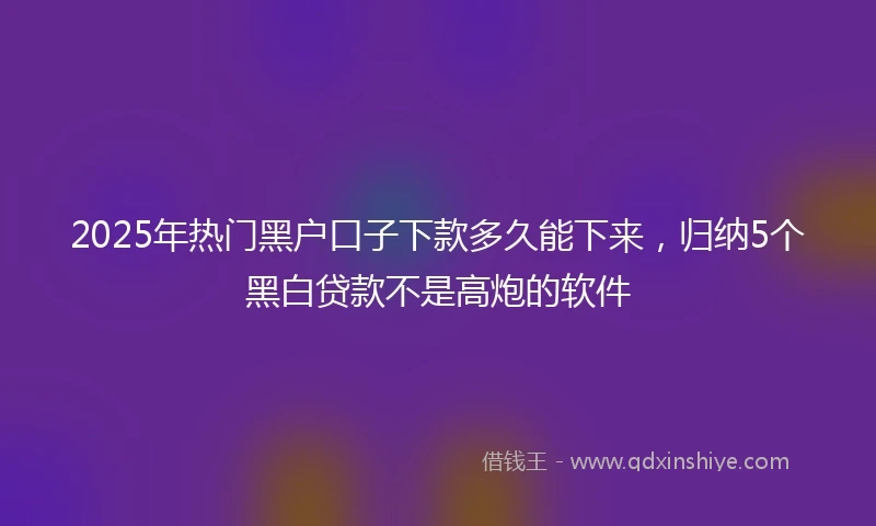 2025年热门黑户口子下款多久能下来，归纳5个黑白贷款不是高炮的软件