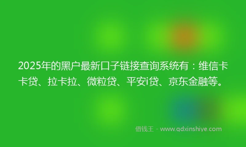 2025年的黑户最新口子链接查询系统有：维信卡卡贷、拉卡拉、微粒贷、平安i贷、京东金融等。
