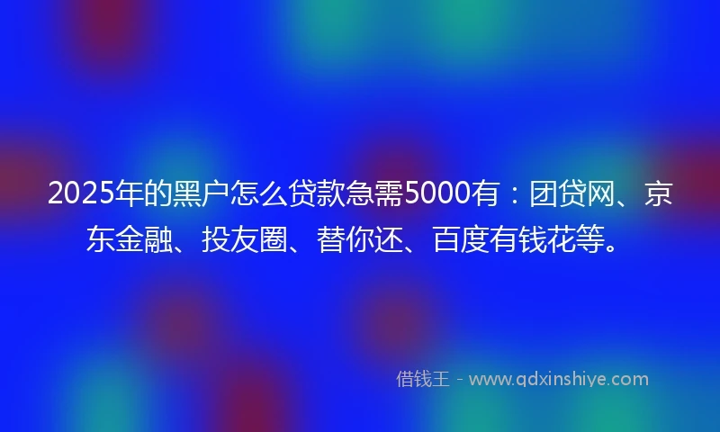 2025年的黑户怎么贷款急需5000有：团贷网、京东金融、投友圈、替你还、百度有钱花等。