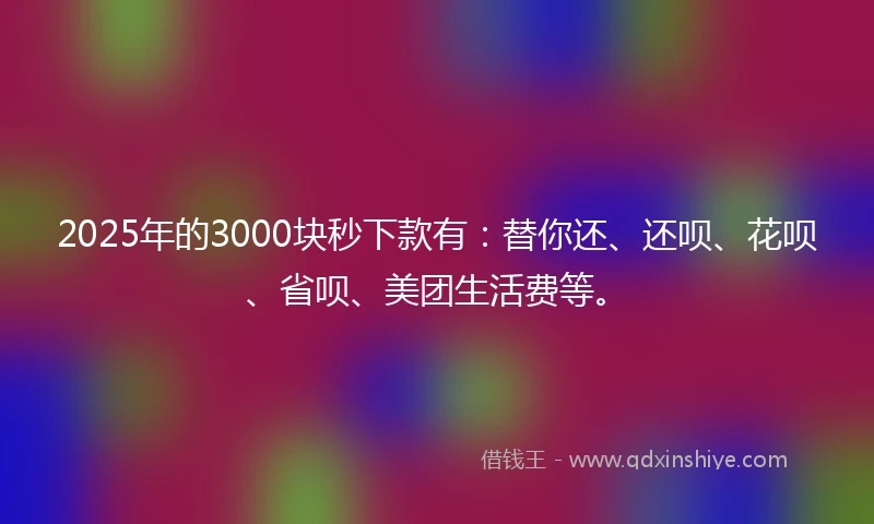 2025年的3000块秒下款有：替你还、还呗、花呗、省呗、美团生活费等。