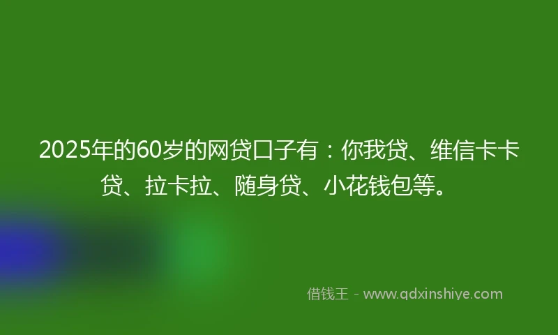 2025年的60岁的网贷口子有：你我贷、维信卡卡贷、拉卡拉、随身贷、小花钱包等。