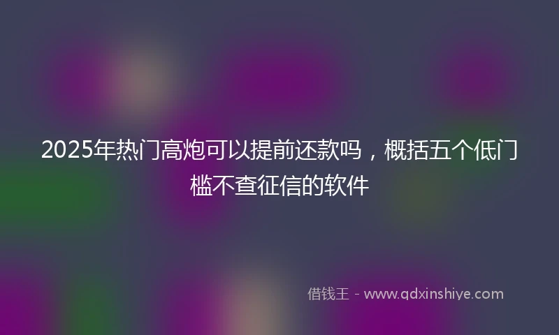 2025年热门高炮可以提前还款吗，概括五个低门槛不查征信的软件