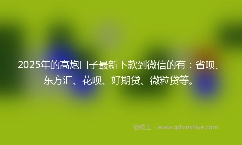 2025年的高炮口子最新下款到微信的有：省呗、东方汇、花呗、好期贷、微粒贷等。