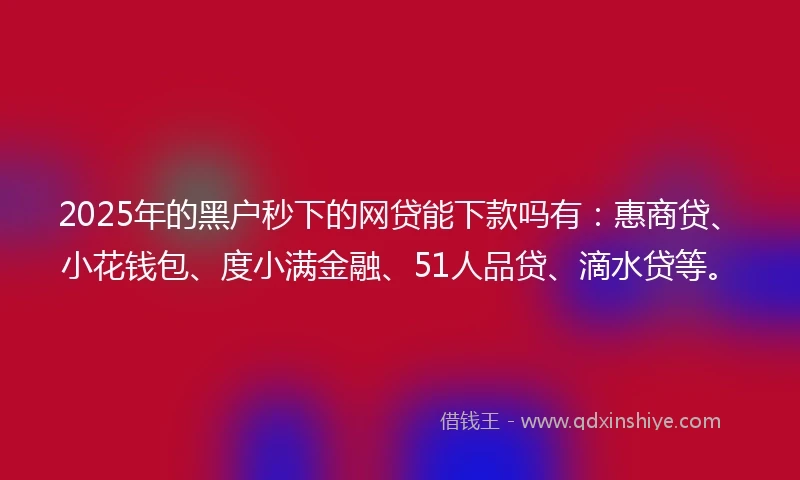 2025年的黑户秒下的网贷能下款吗有：惠商贷、小花钱包、度小满金融、51人品贷、滴水贷等。