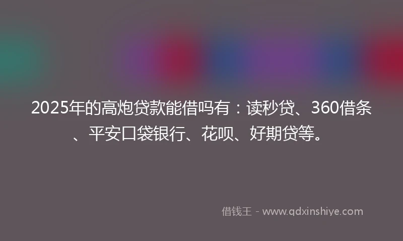 2025年的高炮贷款能借吗有：读秒贷、360借条、平安口袋银行、花呗、好期贷等。