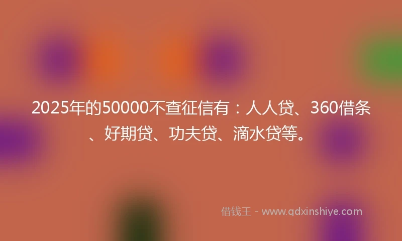 2025年的50000不查征信有：人人贷、360借条、好期贷、功夫贷、滴水贷等。