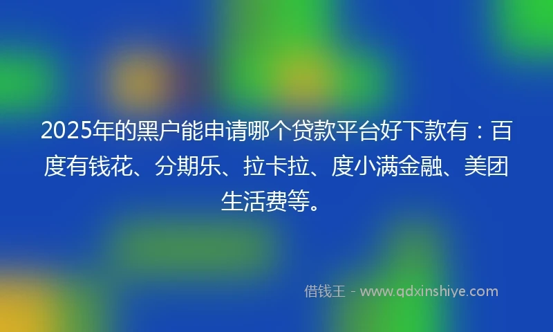 2025年的黑户能申请哪个贷款平台好下款有：百度有钱花、分期乐、拉卡拉、度小满金融、美团生活费等。