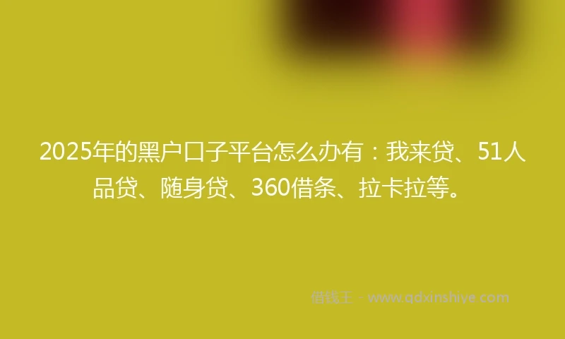 2025年的黑户口子平台怎么办有：我来贷、51人品贷、随身贷、360借条、拉卡拉等。