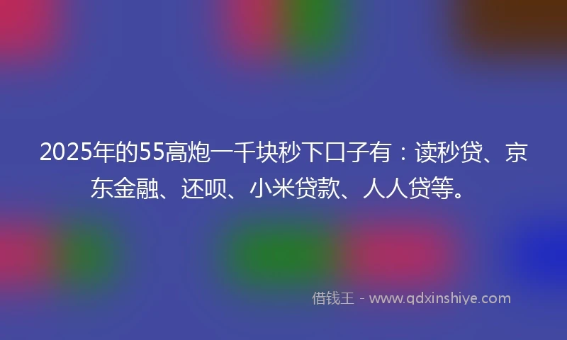 2025年的55高炮一千块秒下口子有：读秒贷、京东金融、还呗、小米贷款、人人贷等。