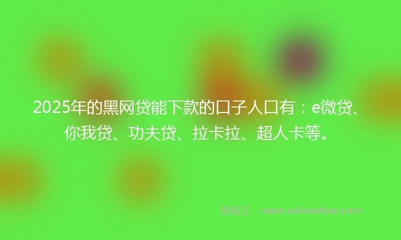 2025年的黑网贷能下款的口子人口有：e微贷、你我贷、功夫贷、拉卡拉、超人卡等。