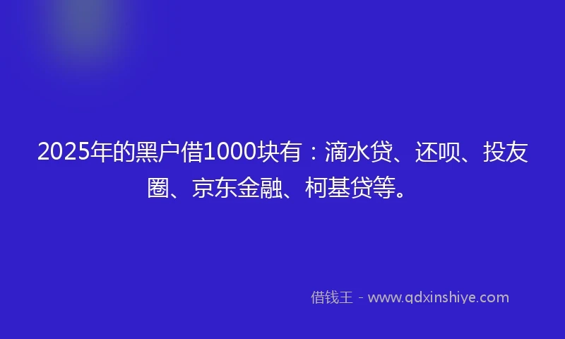 2025年的黑户借1000块有：滴水贷、还呗、投友圈、京东金融、柯基贷等。