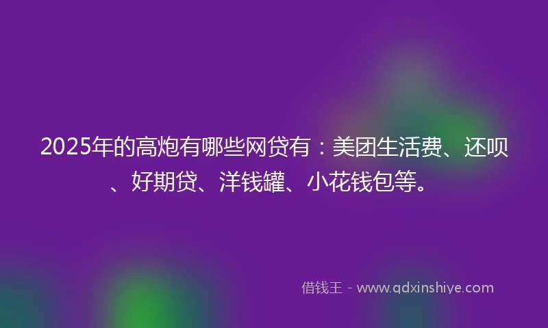 2025年的高炮有哪些网贷有：美团生活费、还呗、好期贷、洋钱罐、小花钱包等。