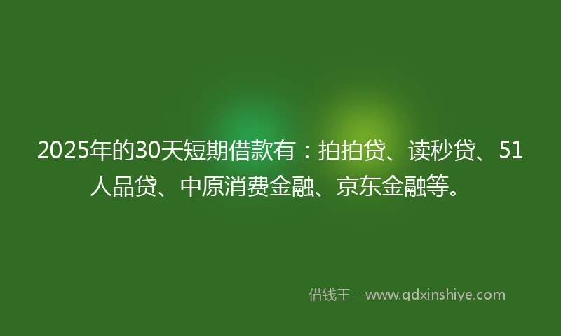 2025年的30天短期借款有：拍拍贷、读秒贷、51人品贷、中原消费金融、京东金融等。