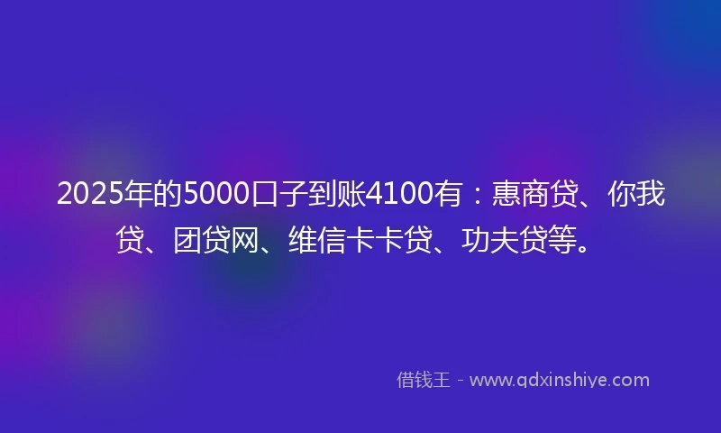 2025年的5000口子到账4100有:惠商贷、你我贷、团贷网、维信卡卡贷、功夫贷等。