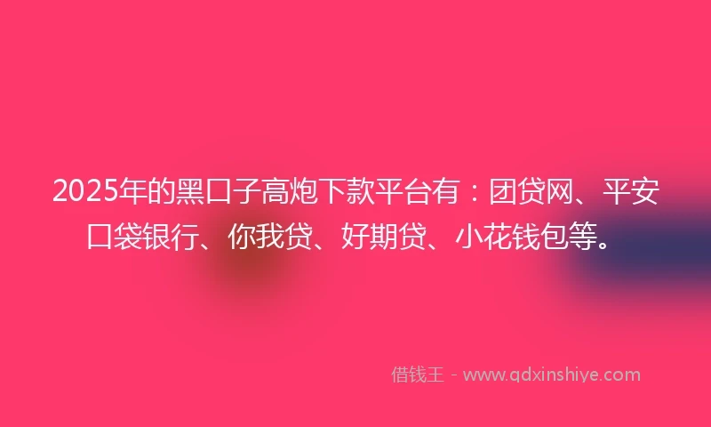 2025年的黑口子高炮下款平台有：团贷网、平安口袋银行、你我贷、好期贷、小花钱包等。