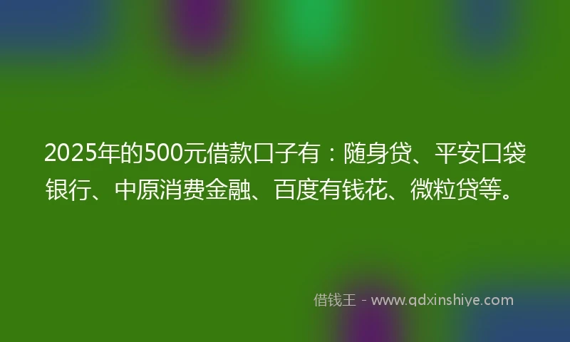 2025年的500元借款口子有：随身贷、平安口袋银行、中原消费金融、百度有钱花、微粒贷等。
