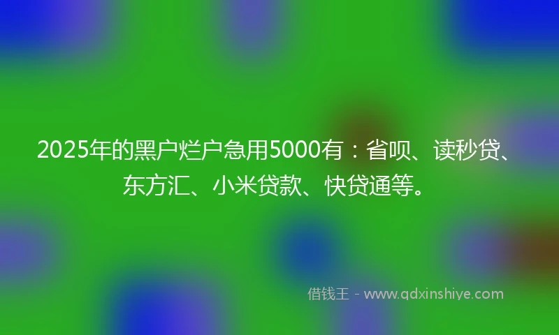 2025年的黑户烂户急用5000有：省呗、读秒贷、东方汇、小米贷款、快贷通等。