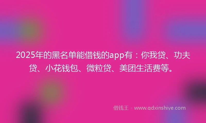 2025年的黑名单能借钱的app有：你我贷、功夫贷、小花钱包、微粒贷、美团生活费等。