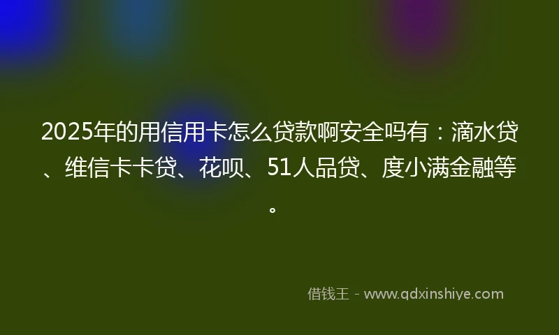 2025年的用信用卡怎么贷款啊安全吗有：滴水贷、维信卡卡贷、花呗、51人品贷、度小满金融等。