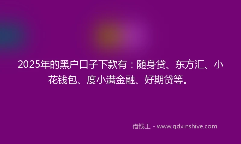 2025年的黑户口子下款有：随身贷、东方汇、小花钱包、度小满金融、好期贷等。
